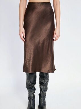 Aritzia Babaton Brown Satin Midi Skirt - Women's Sleek Slip